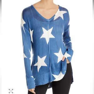 Elan Royal Navy and White Star V-Neck Sweater